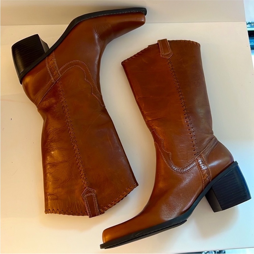 Western Mia Leather Cowboy Boots Whip stitch Details Sz 9